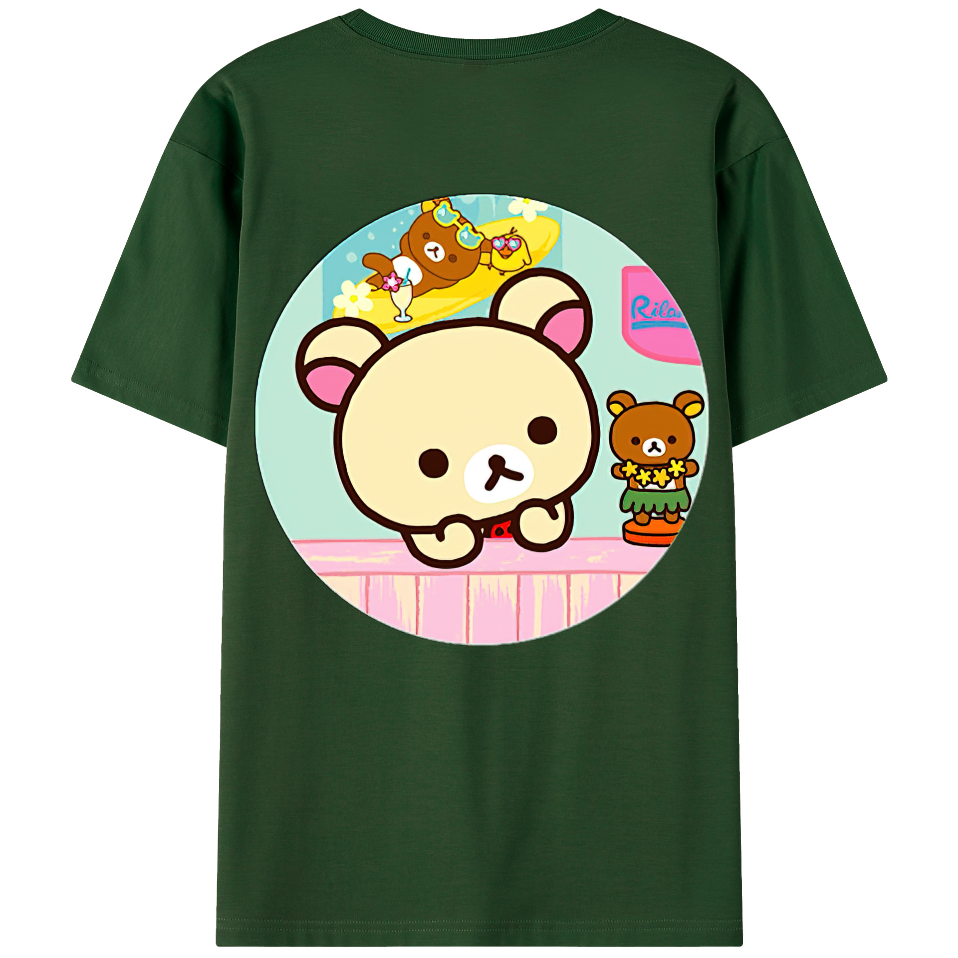 （画像用） リラックマ リラックマ キイロイトリ Rilakkuma Korilakkuma Kiiroitori 綿100％半袖Tシャツ（背面プリント）